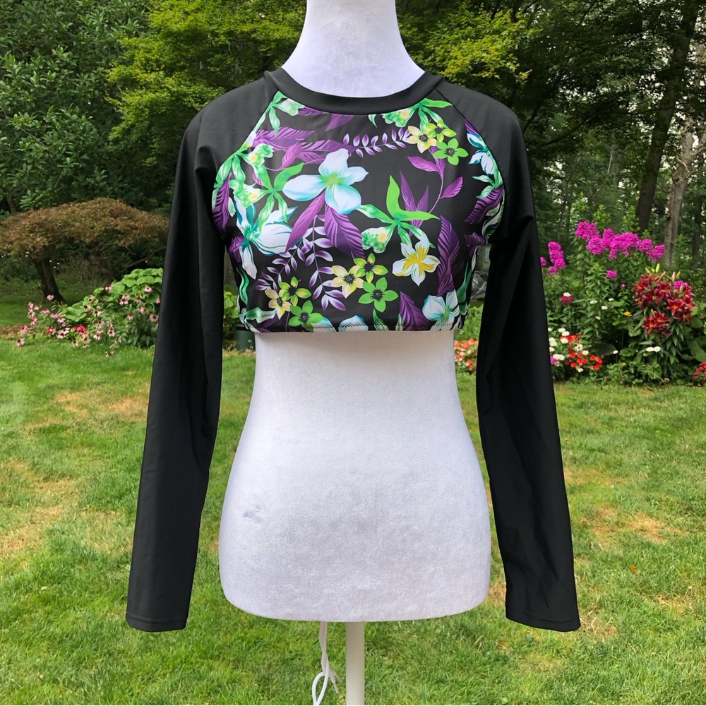 Women’s Black Floral Swim Top